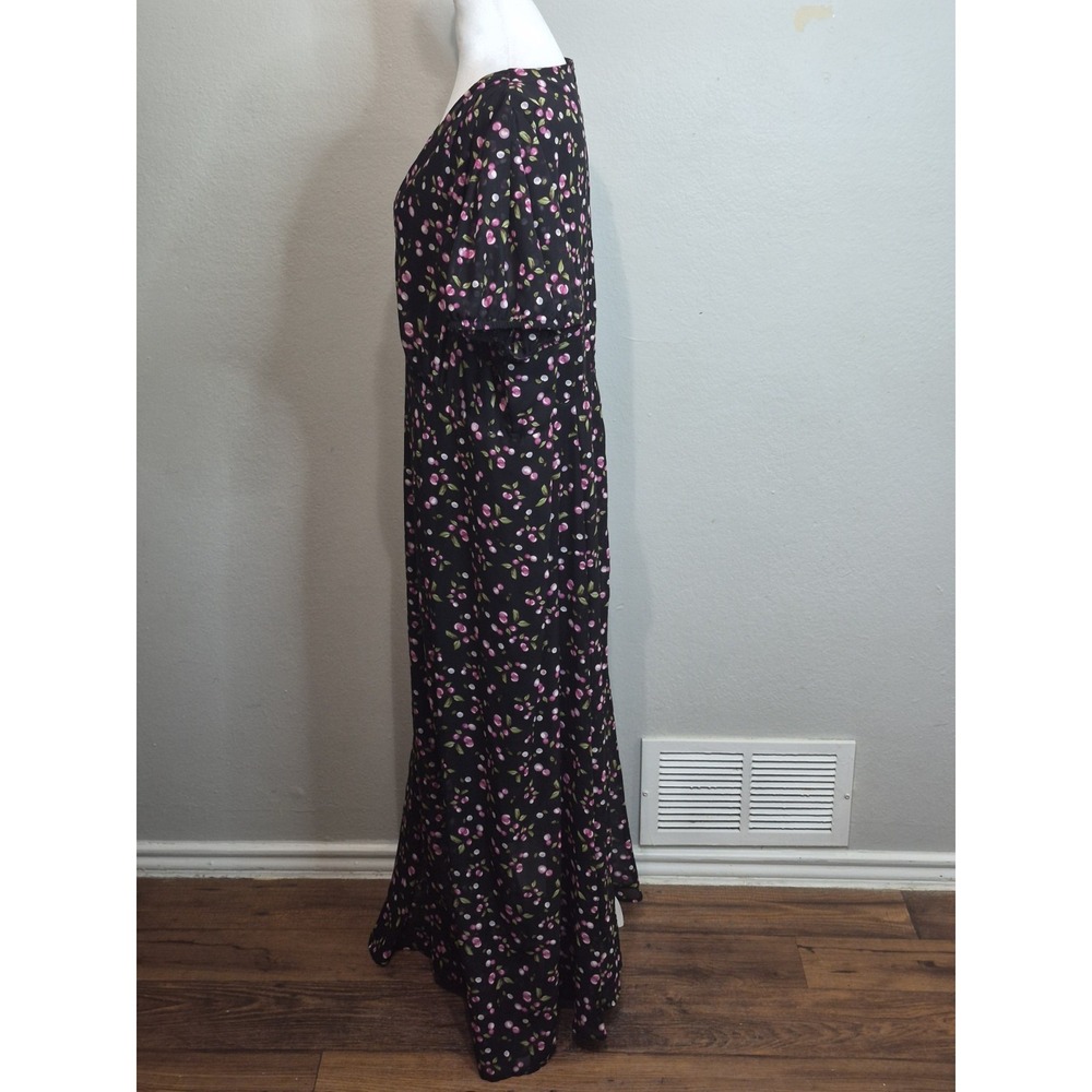 Betsey Johnson Size 16 Fruit Print Maxi Dress Lined Modest Feminine V Neck Boho - Picture 5 of 8